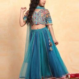 BIBA Girls Blue Cotton Embroidery Lehenga Set-picture-45