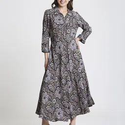 Saffron Threads Floral Print Fit & Flare Midi Dress-image-97