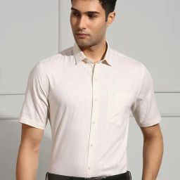 Ramraj Cream Regular Fit Textured Cotton Shirt-image-20