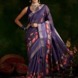 Libas Purple Brasso Floral Printed Saree-image-23