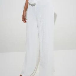 Nuon by Westside White Crinkle-Textured High-Rise Pants-28