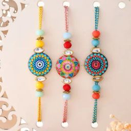 Aapno Rajasthan Set of 3 Mandala Art Work Beaded Rakhi-41