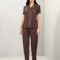 Amante Brown Relaxed Fit Printed Shirt And Pyjamas-picture-48