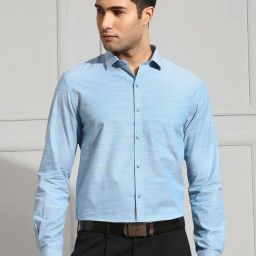 Ramraj Blue Regular Fit Textured Cotton Shirt-image-29