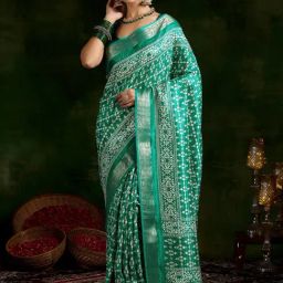 Libas Green Silk Blend Geometric Saree-57