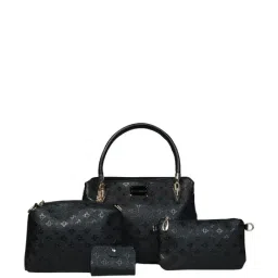PELLE LUXUR Black Textured Medium Handbag with Pouch Combo (Set of 4)-image-14