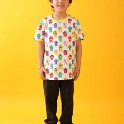 Anthrilo Boys White & Black Cotton Regular Fit Printed Joggers Set-image-75