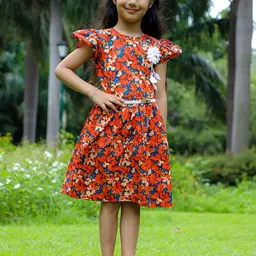 Stuffie Land Floral Print Flutter Sleeve Fit & Flare Dress-picture-15