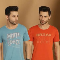 Vimal Jonney Orange & Blue Regular Fit Printed T-Shirt-image-75