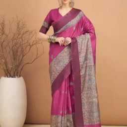 Saree Mall Pink Silk Self Saree with Blouse Piece-image-47