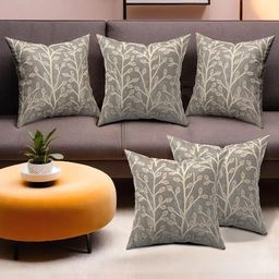Kuber Industries Grey & Gold-Toned 5 Pieces Self Design Velvet Square Cushion Covers-47