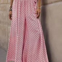 StyleCast x Revolte Women Ethnic Motifs Printed Flared High-Rise Easy Wash Pleated Trousers-image-82