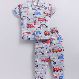NAUTI KIDZ Boys Printed Lapel Collar Half Sleeves Pure Cotton Night suit-image-41