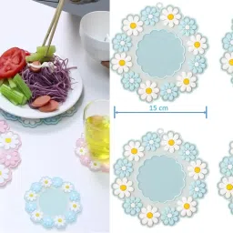 Silicone Hot Pot Holder/Silicon Hot Mat/Dining table mat(Set of 4)BLUE COLOR mat finish Trivet-15