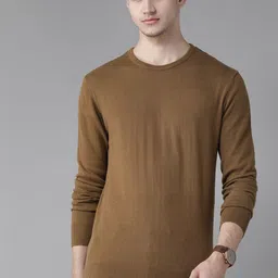 Roadster Men Olive Brown Solid Pullover Sweater-image-49