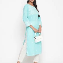 Savi Blue Cotton Straight Embroidered Kurta kurtis-image-16