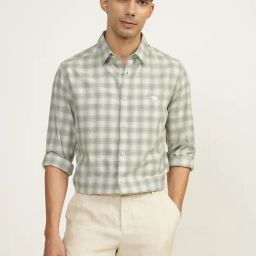 Andamen Green Cotton Regular Checks Shirt-image-40