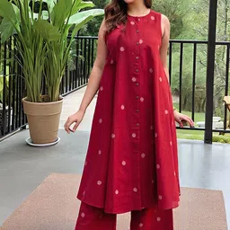 GoSriKi Geometric Printed Round Neck A-Line Kurta With Palazzos-4