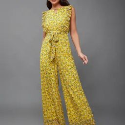 Miss Chase Yellow & Blue Georgette Floral Print Jumpsuit-image-72