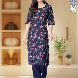 HERE&NOW Selection Of 3 Floral Printed Round Neck Straight Kurtas-31