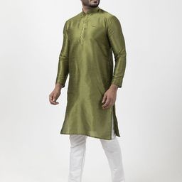 DEVOILER Men Regular Dupion Silk Kurta with Pyjamas image 5