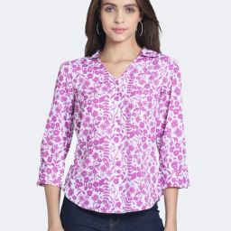 SHAYE Lavender & White Floral Print Shirt-image-81