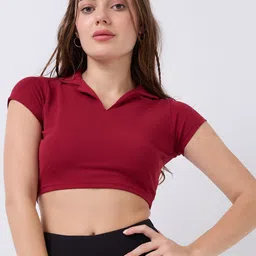 SZN Women Shirt Collar Crop Top-image-36
