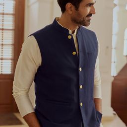 Andamen Mandarin Collar Sleeveless Nehru Jackets-29