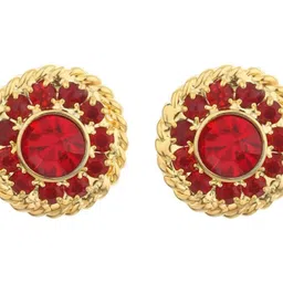 FirstBlush Gold-Plated Artificial Stones Studded Circular Shaped Non Pierced Studs image 2