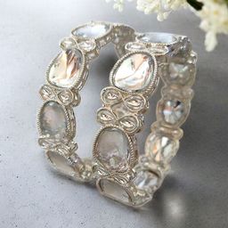 Pihtara Jewels Set Of 2 Silver-Plated Kundan Studded Bangles-image-27