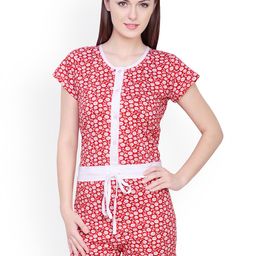 Claura Red & White Printed Lounge Playsuit cot-04-image-20