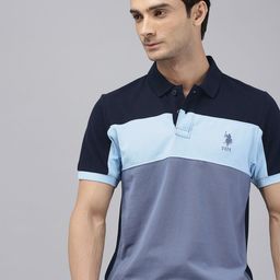 U.S. Polo Assn. Colourblocked Polo Collar Pure Cotton Slim Fit T-shirt-image-8