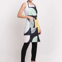 Arrabi Grey & Yellow Geometric Printed Cotton Aprons With 2 Patch Pockets image 3