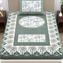 UNIQCHOICE Green & White Floral Printed Cotton 120 TC Single Bedsheet Set 2.25 m x 1.5 m-picture-14