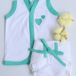 Yellow Doodle 100% Organic Cotton Sleeveless Vest And Cloth Nappy Green Hearts Babywear Set Small - Green-image-74