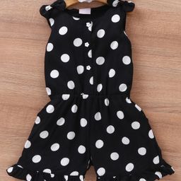 Kookie Kids Cotton Sleeveless Jumpsuit Polka Dot Print With Bow Detailing- Black-image-37