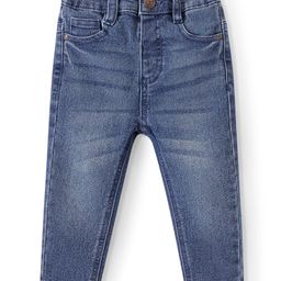 Babyhug Denim Full Length Washed  Jeans with Stretch - Medium Blue-image-5