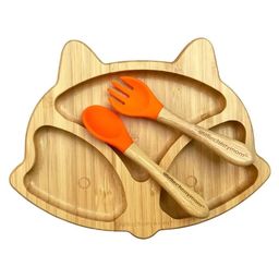 Littlecherrymom's, FOX BAMBOO SUCTION PLATE (with fork and spoon)-21