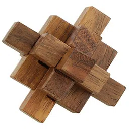 desi karigar Desi Kariga Handmade Wooden Crystal IQ Teaser Puzzle, 3D Magic Game Mini Cross For Children - Brown-picture-0