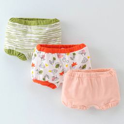 OHMS Single Jersey  Bloomer With Leafs Print Pack Of 3 - Green Orange & Peach-image-41