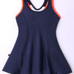 Rovars Cotton Lycra Sleeveless Frock Style Swimsuit - Black & Yellow-image-85