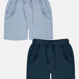 Kiddopanti Pack Of 2 Frill Detailed Solid Shorts - Blue & Navy Blue-image-6