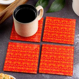 Kolorobia Babur Red Square Glass Coaster - Red-image-97