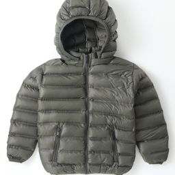 Little Kangaroos Full Sleeves Padded & Hooded Jacket with Pocket Solid Colour - Olive-image-92