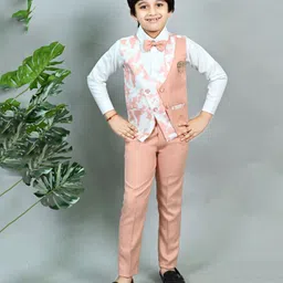 BT DEZINES Cotton Full Sleeves Splash Pattern 3 Piece Party Suit Set With  Bow - Pink-picture-36