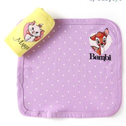 Babyoye Disney Interlock Knit Hands & Face Towel L 28 cm x B 28 cm with Bambi & Marie Graphic Pack Of 2 - Purple & Yellow-11