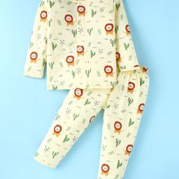 Doreme Single Jersey Full Sleeves Lion Printed Night Suit - Beige-image-70