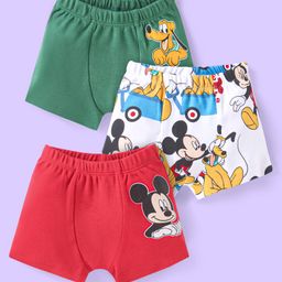 Babyhug Disney Cotton Knit Trunks with Mickey Mouse Graphics Pack of 3 - Red White & Green-image-53