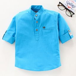 Dapper Dudes Full Sleeves Solid Kurta Style Shirt - Blue-image-72