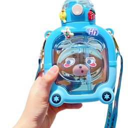 Schoolish Cartoon Bear Kids Water Bottle Cute Plastic Water Bottle with Straw Large Capacity Portable Water Bottle for Children- Pack of 1- Color May Vary - 1000 ml-picture-7